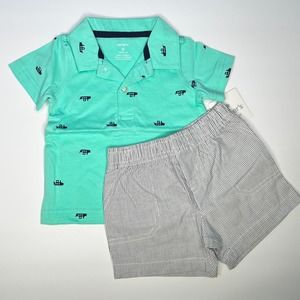 Carter's Outfit Nautical Polo Striped Shorts New